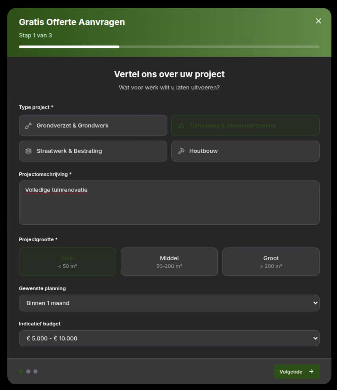 Aanvraagformulier van Blaich Totaaltuinen met kwalificerende vragen