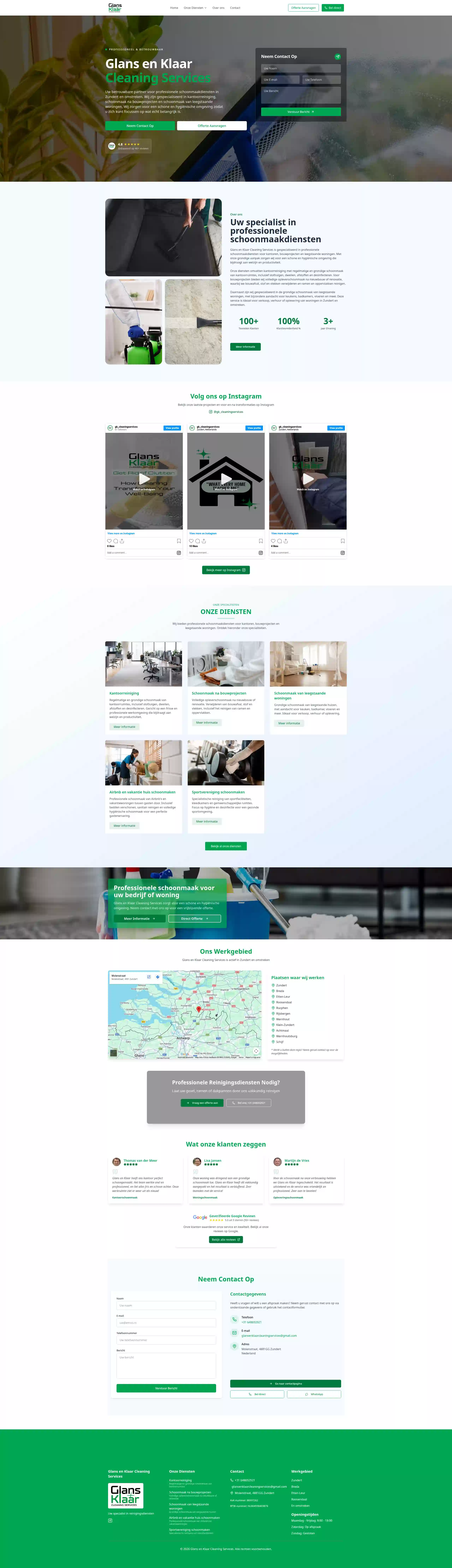 Website screenshot van Glans en Klaar Cleaning Services